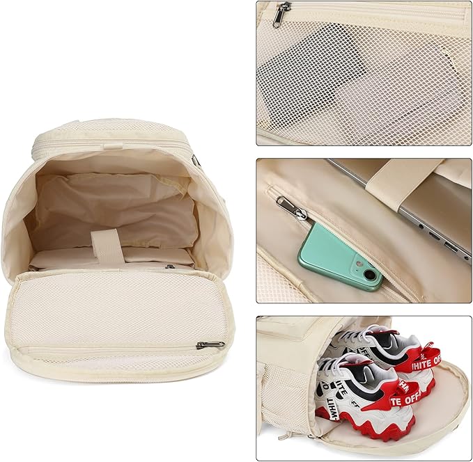 Kalesi Gym Duffle Bag Backpack 4-Way Waterproof with Shoes Compartment for travel Sport Hiking laptop (Sea salt white)