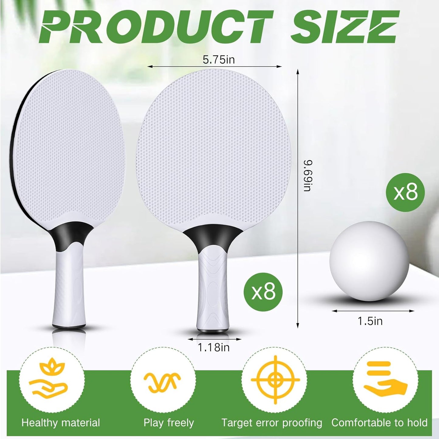 Junkin 8 Pieces Table Tennis Paddles Kit Professional Rackets Set Portable Composite Rubber Table Tennis Racquets with 8 Balls for Indoor and Outdoor