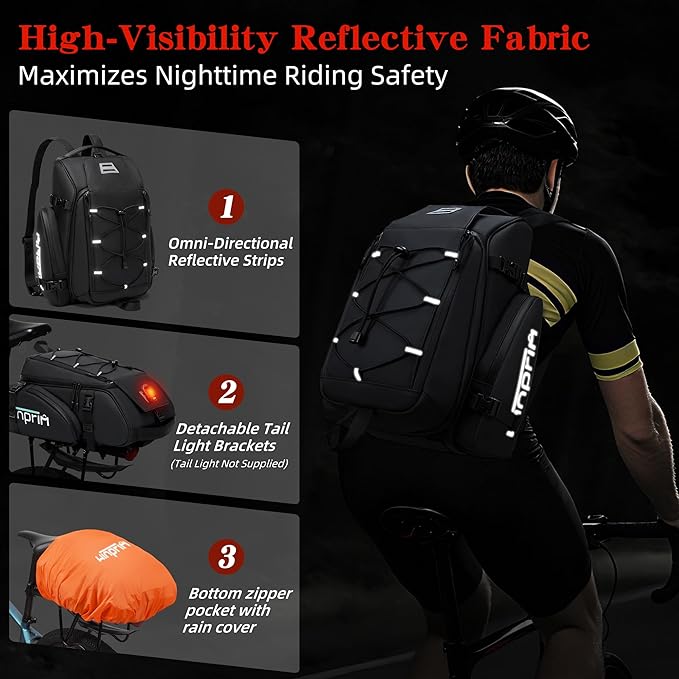 19L Reflective Bike Rack Bag Large Capacity Waterproof Rear Bag with Rain Cover E-Bike Bicycle Accessories Basket Storage Crossbody Saddle Shoulder Rear Seat Luggage Pouch Bag Accesorios Bicicletas