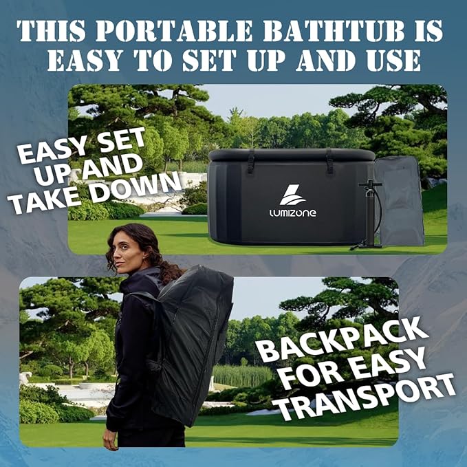 Lumizone Inflatable Cold Plunge Tub 132 Gallons Capacity Ice Bath Portable Ice Bath Tub Compatible With Water Chillers with Lid Drop Stitch PVC Double Layer Seals Oversized for Athletes