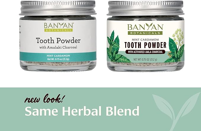 Banyan Botanicals Mint Cardamom Tooth Powder – Ayurvedic Fluoride-Free Toothpaste Alternative with Miswak & Activated Charcoal (from Amla) – 0.75oz, 80+ Uses – Non GMO Sustainably Sourced Vegan