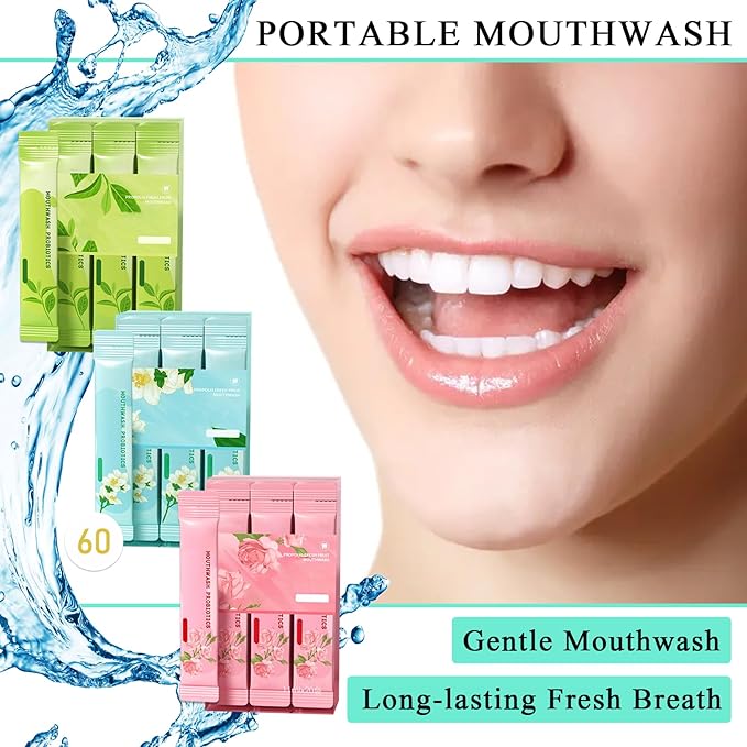 Travel Size Mouthwash,Mini Mouthwash Travel Size Bulk Portable Mouth Wash Set,Individual Small Travel Mouth Wash Packets for Fresh Breath(Pack of 60) A27