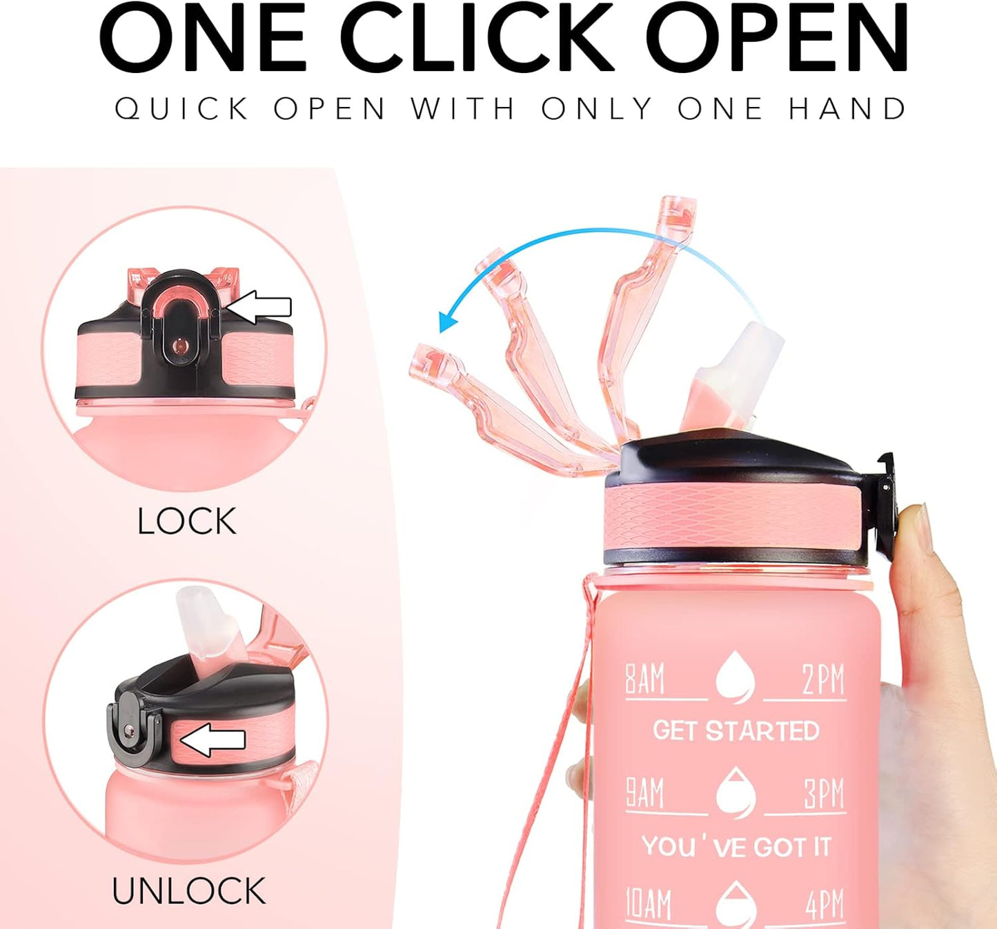 Hyeta 32 oz Water Bottles with Times to Drink and Straw, Motivational Water Bottle with Time Marker, Leakproof, Drinking Sports Water Bottle for Fitness, Gym and Outdoor