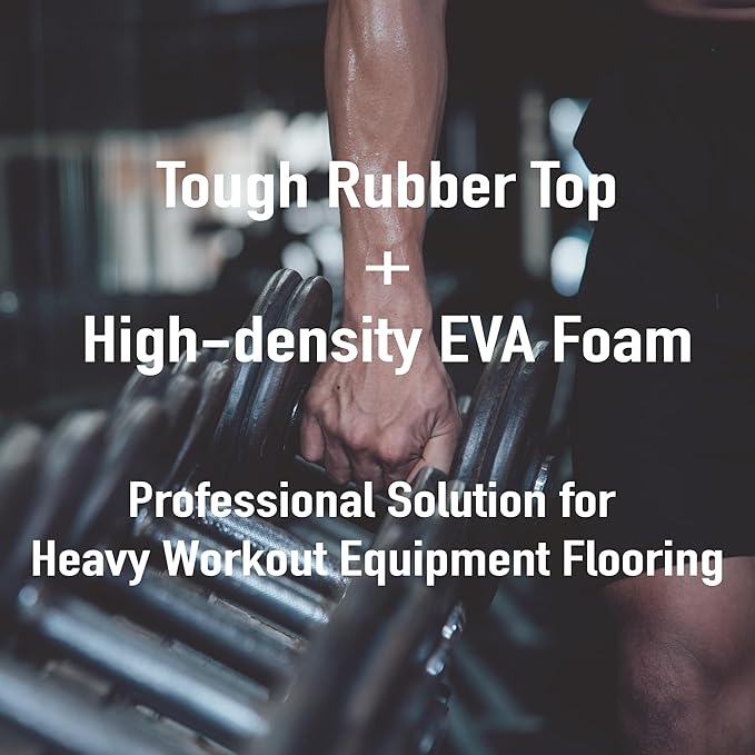 AIRHOP 0.56in Thick 48 Sq Ft Exercise Equipment Mats, 12 Tiles Upgraded Rubber Top with High Density EVA Foam, Large Interlocking Puzzle Gym Flooring for Home Gym, Heavy Weight Workout,Black