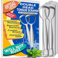 Double-Headed Tongue Scrapers (Pack of 2) for Adults & Kids with Travel Cases, 100% Stainless Steel, Gentle & Durable Scrapers. (2 Tongue Scrapers)