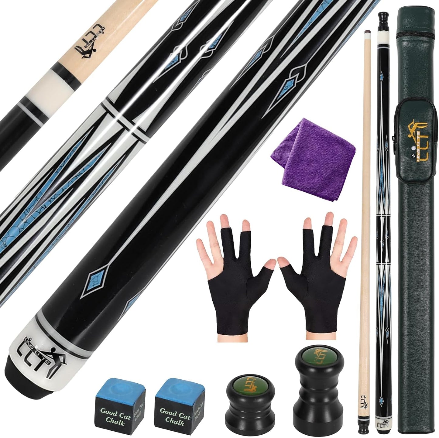 58-Inch Maple Pool Cue Stick, 18oz-21oz – 2-Piece Lightweight Billiard Cue with Leather Case for Home, Bar, and Competitive Use