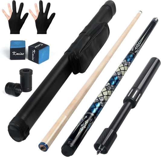 Kmise Professional Pool Cue Stick - 19 20 21oz Canadian Maple Cue Sticks, Low Deflection Shaft with Telescopic Carbon Fiber Extension, Pool Sticks for Aults, Billiard Cue Sticks with Leather Cue Case