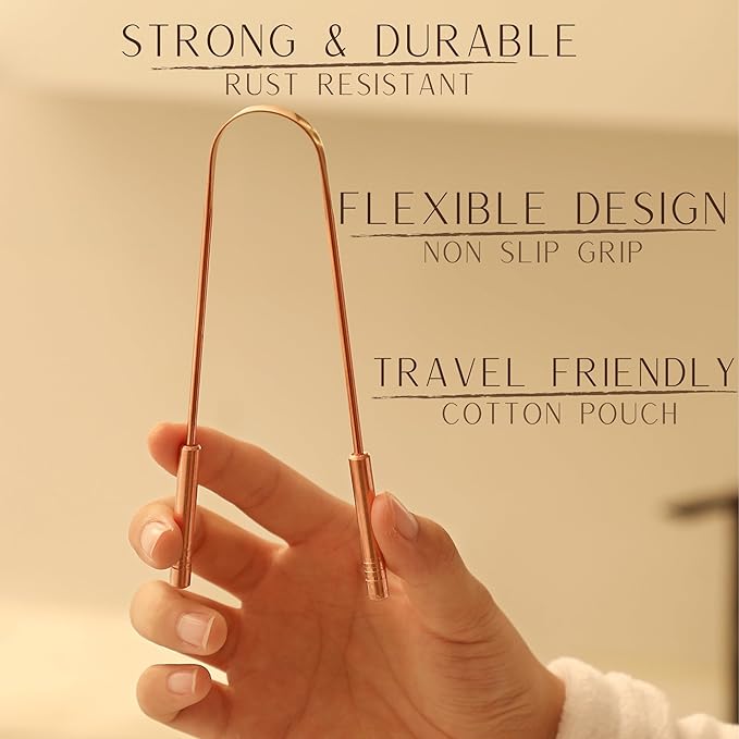 Copper Tongue Scraper for Adults – 100% Pure Copper Tongue Cleaner for Fresh Breath & Oral Hygiene – Ayurvedic Tongue Scraper with Travel Pouch – Handcrafted in India by Nude Ritual
