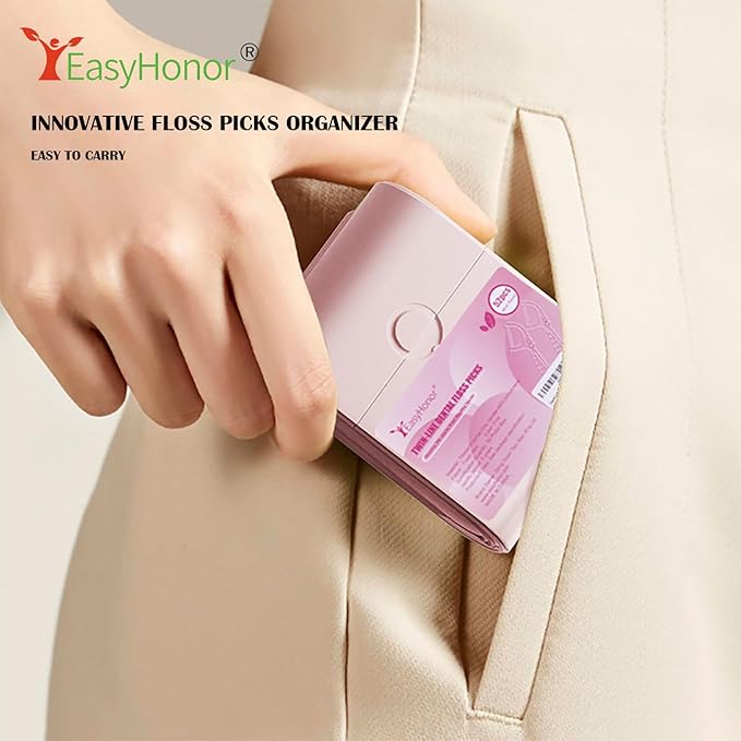 EasyHonor Dental Floss Picks,Twin-Line Lemon Flavor Dental Flossers, Dual Action Flossing System, Easy Carry and Pick, 156 Count Floss Sticks in 3 Portable case.(Pink, Mint)