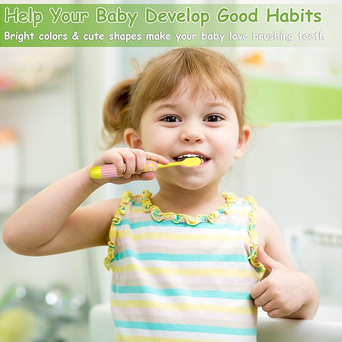 Kids Toothbrushes 4 Pack, Extra Soft Toddler Toothbrush 1-12 Years, Cute Mushroom Baby Toothbrush Multicolor Infant Training Tooth Brush Complete Tooth and Gum Care, Easy to Grip