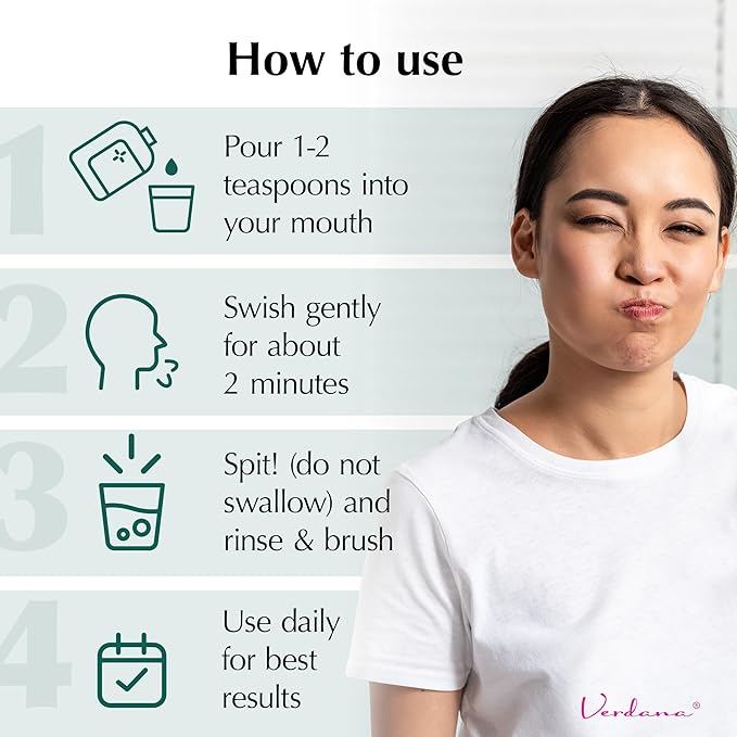 Verdana Organic Oil Pulling Mouthwash – 16 oz Mint – USDA Organic Coconut Oil Rinse for Teeth & Gums – Alcohol-Free, Fluoride-Free Natural Mouthwash for Fresh Breath & Gum Health