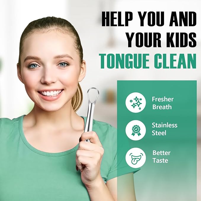 RONAVO Tongue Scraper for Kids, Children, Adult, Stainless Steel Tongue Cleaner Reduce Bad Breath, with Handy Case, 2 Colors