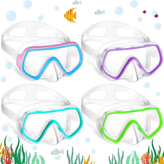 Hoolerry 4 Pcs Kids Nose Goggles Swim Goggles with Nose Cover for 3-8 Tempered Glass Snorkel Dive Mask Anti Fog with Elastic Strap No Leak Swimming Mask for Summer Diving Snorkeling