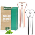 RONAVO Tongue Scraper for Adults (4 PC), Metal Tongue Scraper Rustproof (Travel Cases Included) Reduce Bad Breath, Tounge Scrappers Oral Care, Easy to Use & Wash, 2 Colors