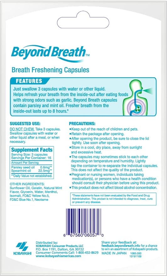 – Breath Freshening Capsules For Fresher Breath From The Inside Out –Works On Garlic And Odors From Other Food - Lasts Up To 8 Hours - 50 Capsules (Pack of 2)