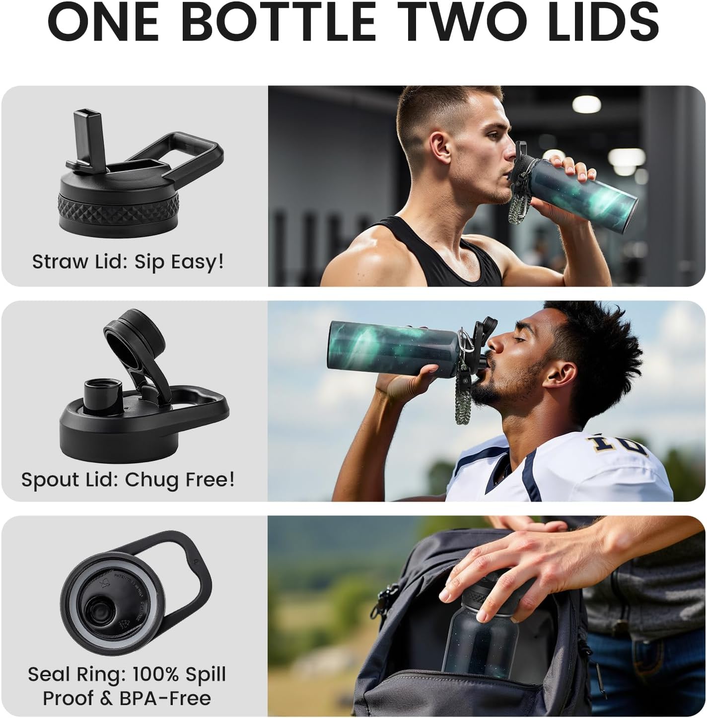 40oz Insulated Water Bottle, Triple Wall Vacuum Stainless Steel Water Bottles - Keeps Cold 48H, Reusable Metal water flask Jug for Gym, Sports, Camping, Hiking,Travel, Northern Lights Green