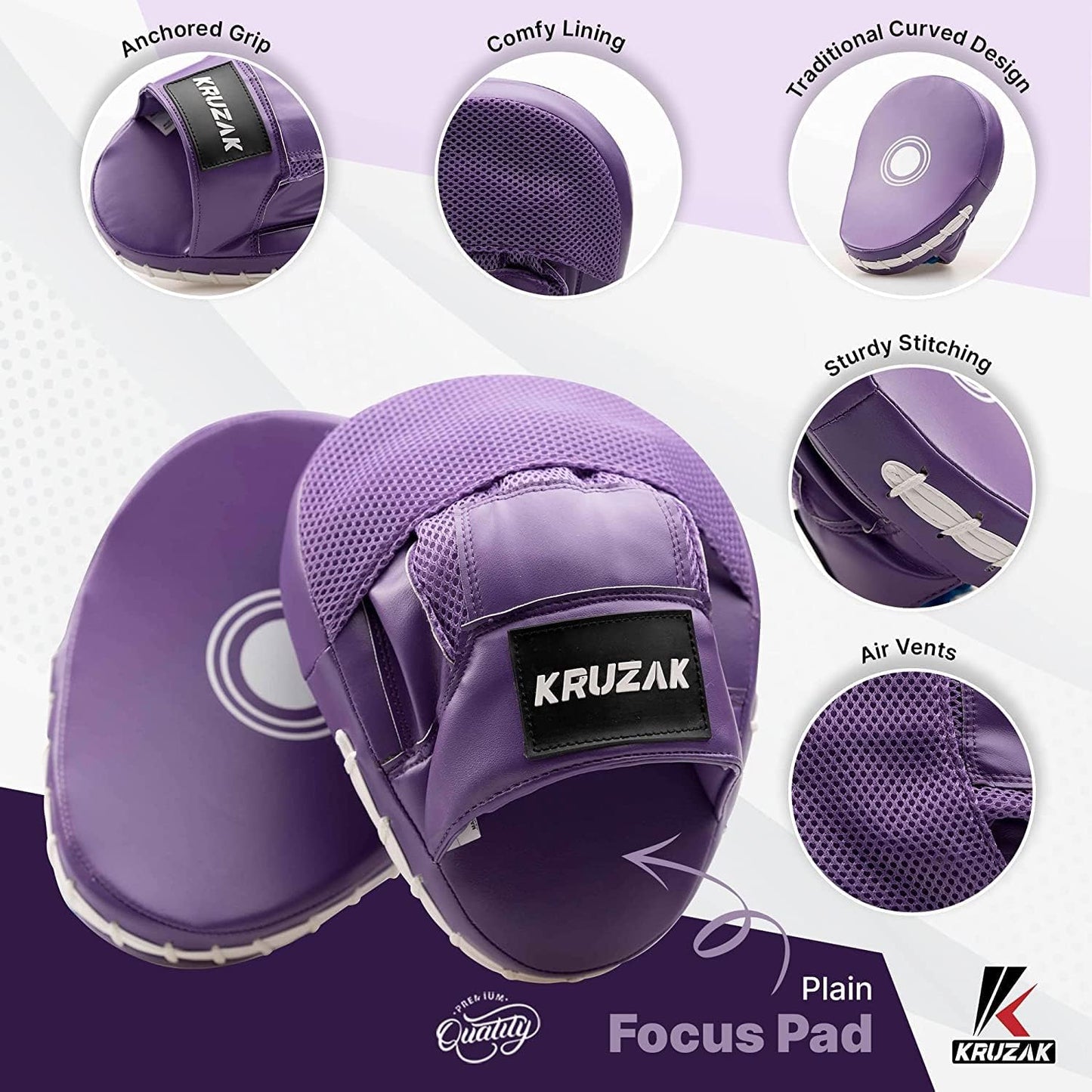 Kruzak Plain Kids Focus Mitts and Boxing Gloves Set for Kickboxing and Muay Thai MMA Training - Unisex Kit with Punching Pads for Martial Arts and Karate