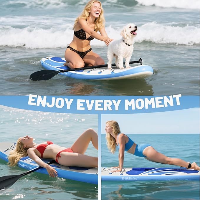 10' Inflatable Stand Up Paddle Board, Ultra-Light Wide Yoga Board for All Skill Levels with Premium SUP Paddleboard Accessories, 84L Waterproof Bag, Non-Slip Comfort Deck for Youth & Adults