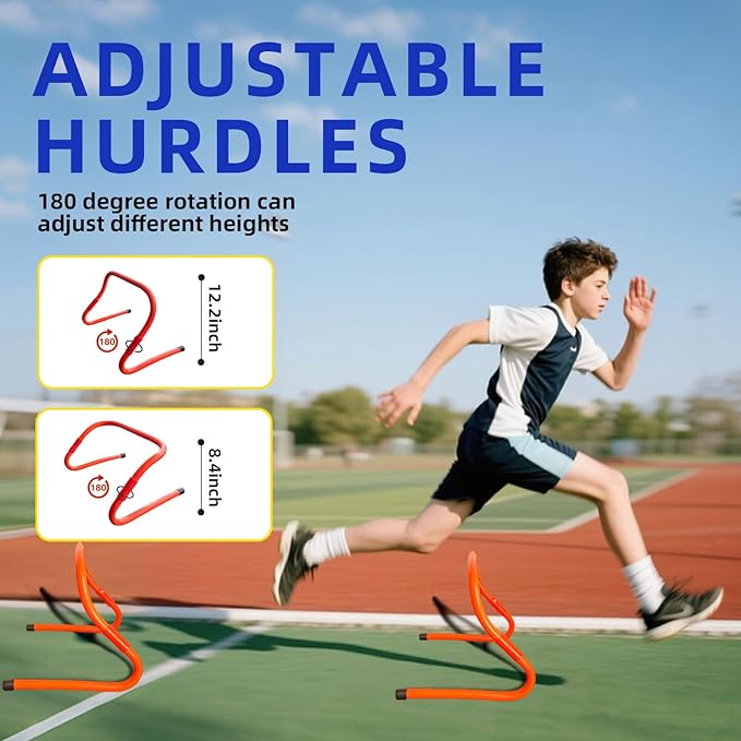 Agility Ladder Speed Training Equipment Set with 20ft Agility Ladder,4 Hurdles,12 Cones,Jump Rope,Running Parachute-Ideal Training Equipment for Kids Youth Adults in Soccer Football Basketball
