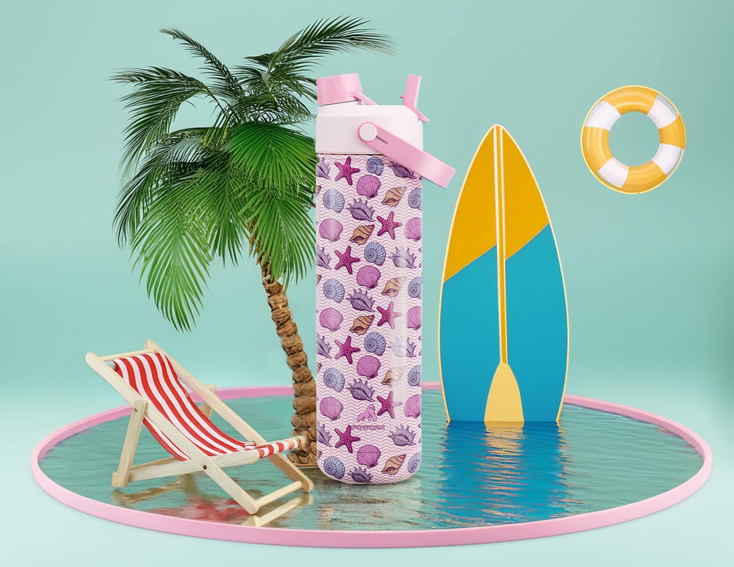 26 oz Insulated Water Bottle with 2-in-1 Straw and Spout Lid, Keep Cold 24H, Leak-Proof, Fits in Car Cup Holder, Stainless Steel Water Bottle for Sports, Trip, Gym, and School (Seashell Sonata)