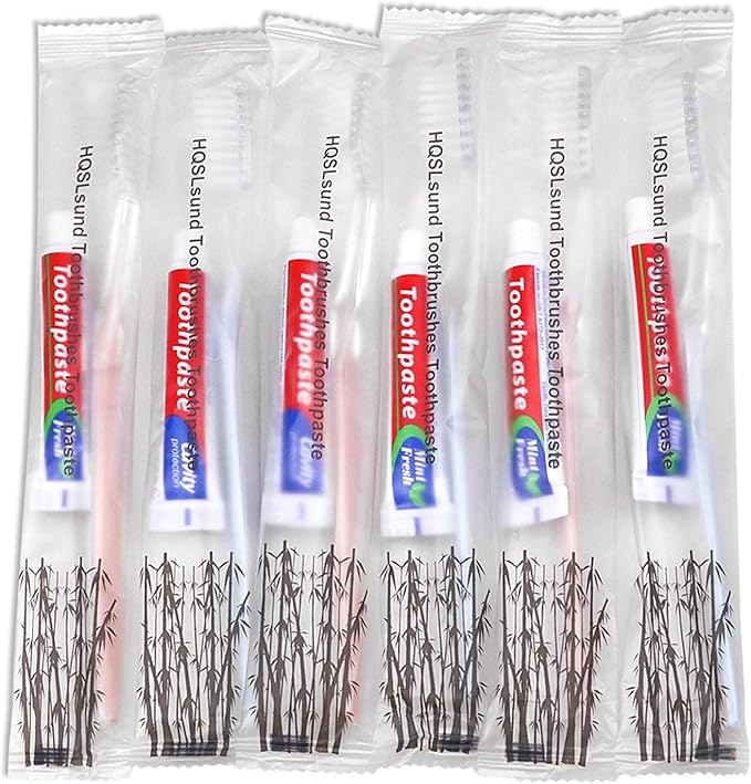 100 pcs Disposable Toothbrushes with Toothpaste, 2 Color Toothbrushes and Toothpaste 10g, Bulk for Homeless, Airbnb, Hotel