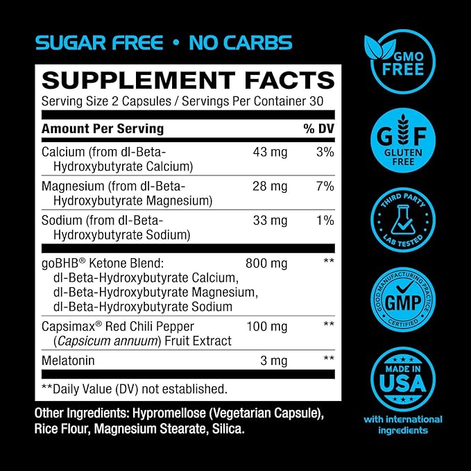 Night Burn Keto BHB Exogenous Ketones Supplement - Real Ketones Keto Diet Pills with Patented goBHB Capsimax and Melatonin for Body Sculpting (60 Count (Pack of 1), Nite)