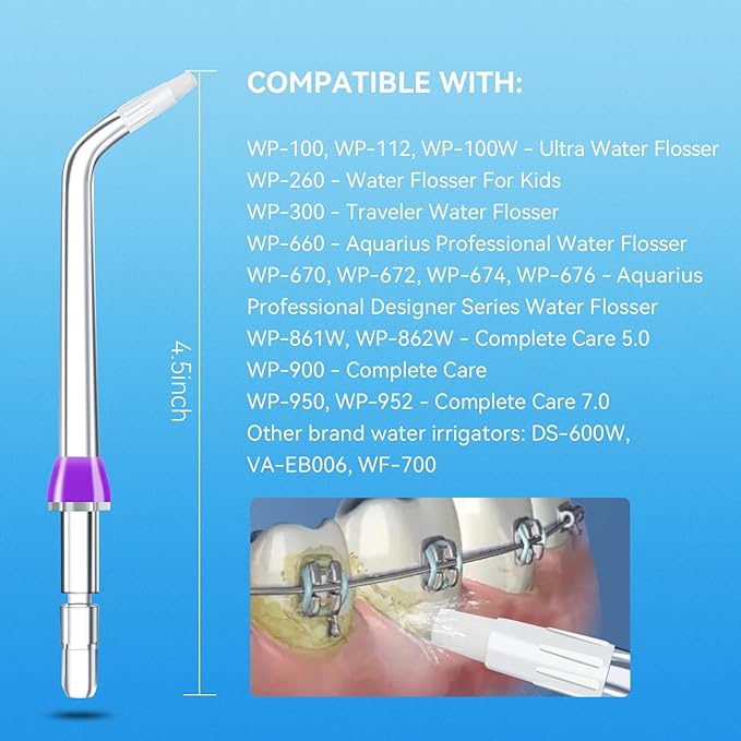 Replacement Tips for Waterpik Water Flosser, Replacement Orthodontic Tips Compatible with Waterpik Water Flossers and Other Brand Oral Irrigators (6-Pack)