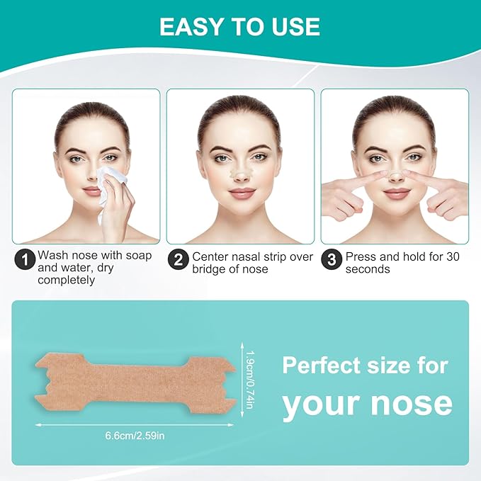 MQ 100ct Nasal Strips for Snoring Mint Scent Nose Strips for Breathing Extra Strength Snore Strips to Open Nasal Passages, Relieve Nasal Congestion