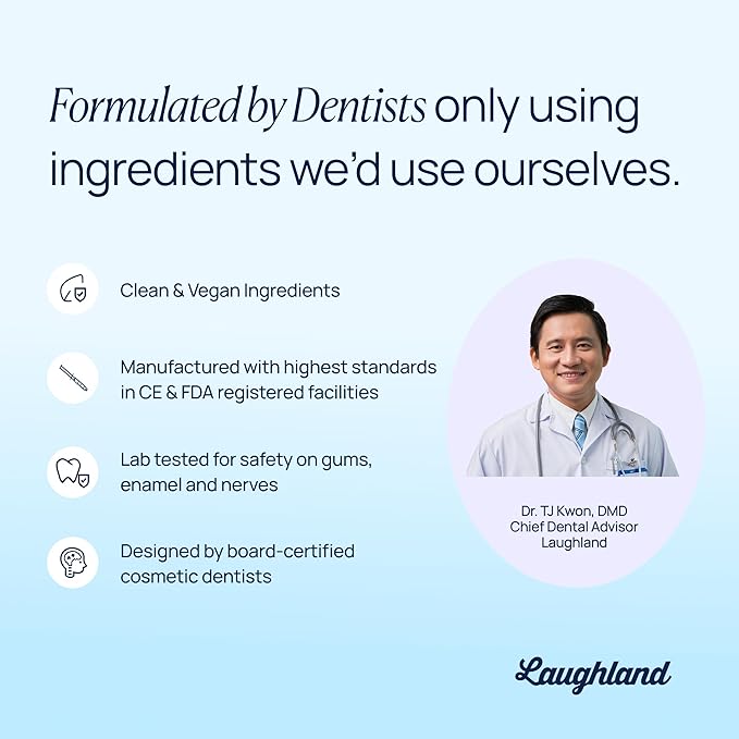 Laughland Gentle Teeth Whitening Kit, Phone-Powered LED Mouthpiece & 3 Whitening Gel Syringes, Sodium Bicarbonate, Aloe Vera & Mint, for Sensitive Teeth, at-Home Dental Care, 6+ Treatments