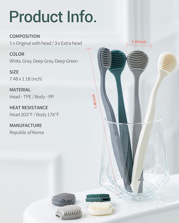 DEARCUS Korean Tongue Scraper with 3 Replaceable Heads - 100% BPA Free TPE Tongue Cleaner - Reduce Bad Breath & Without Hurt - Hygienic Scraper - Modern & Simple Design (Deep Green)
