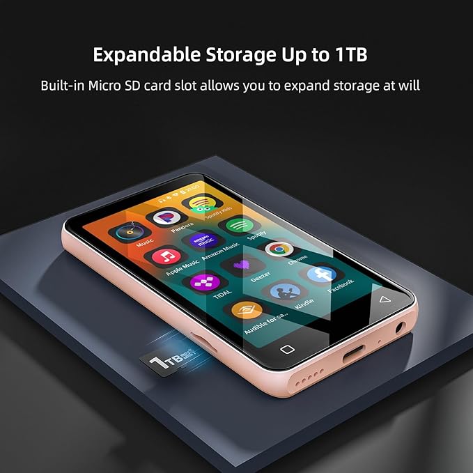 80GB MP3 Player with Bluetooth and WiFi, MP4 MP3 Player with Spotify,Spotify Kids,4" Music Player with Pandora, Audible,Music Player with Speaker (Pink_White)