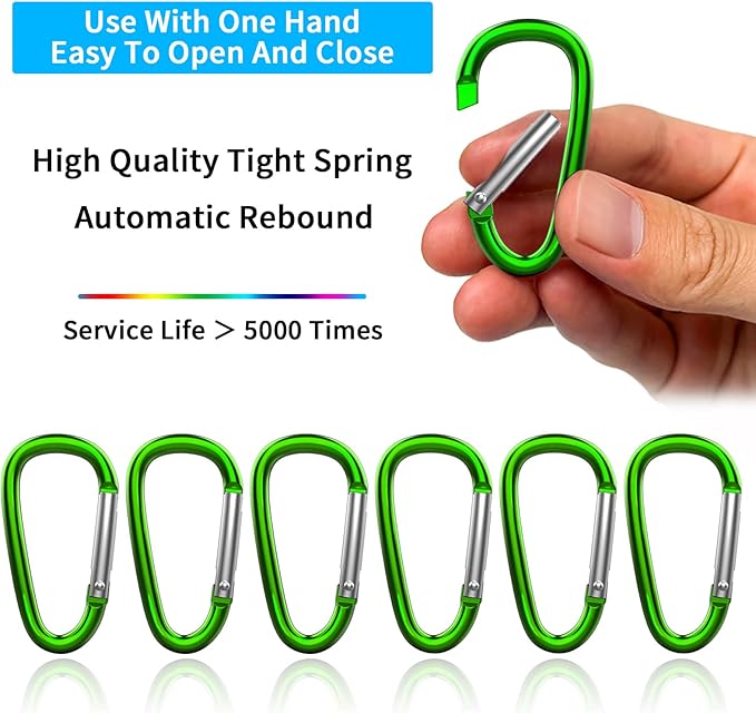 30PCS Aluminum Carabiner Clips, 2" D Shape Spring Snap Hooks Carabiner with 30PCS Keyring Keychain Hook
