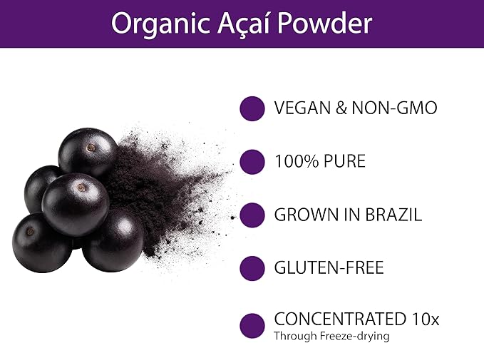 KOYAH - Organic Acai Powder (150g - 50 Servings): Brazil Grown, Freeze-Dried, 100% Pure, No Citric Acid Added, Great in Smoothies and Bowls