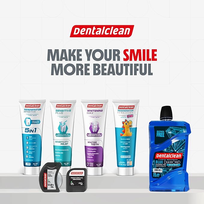 Alcohol-Free Mouthwash 33.8 Fl Oz (Blue Diamond Mint) + Pack of 4 Whitening Max Toothpaste Gel – Stain Removal, Restores Natural Teeth Color, Sensitive Teeth Protection – Mint Flavor – 3.7