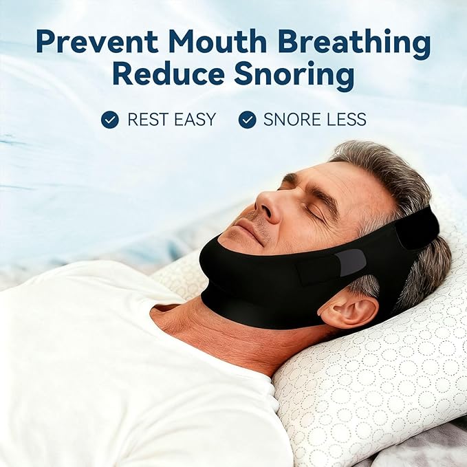 Chin Strap for Sleeping & Nighttime Support - Gently Keeps Mouth Closed to Promote Nasal Breathing for a More Restful Night, biack