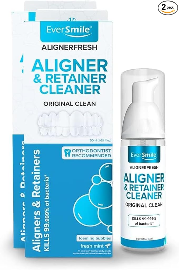 EverSmile AlignerFresh Original Clean Foam – Cleaner Compatible w/Invisalign and All Clear Aligners & Retainers – Eliminates Bacteria, Whitens Teeth, Fights Bad Breath – 50ml (2 Pack)