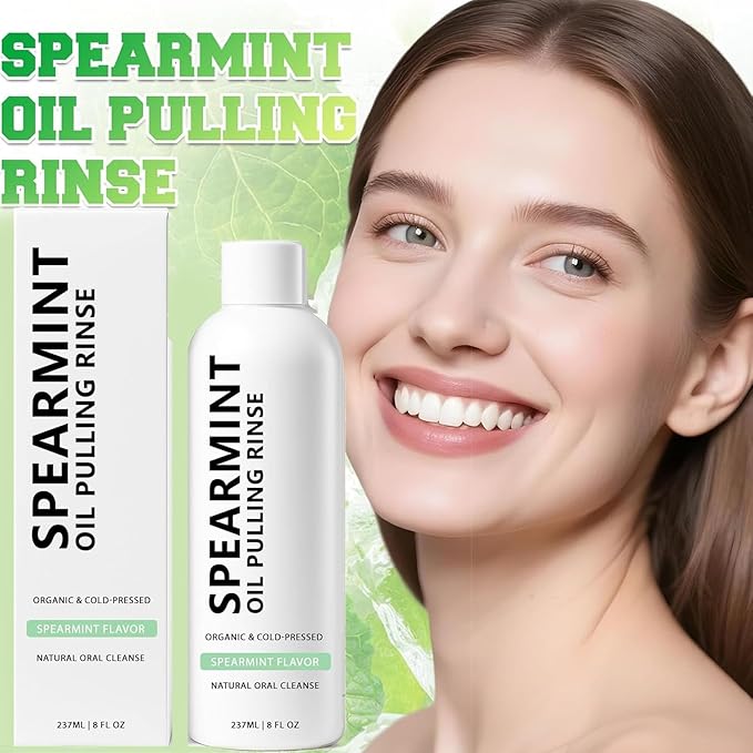 Spearmint Oil Pulling Rinse, Cold-Pressed Coconut Mouthwash for Teeth Whitening, Peppermint Oil for Teeth and Gums (1)