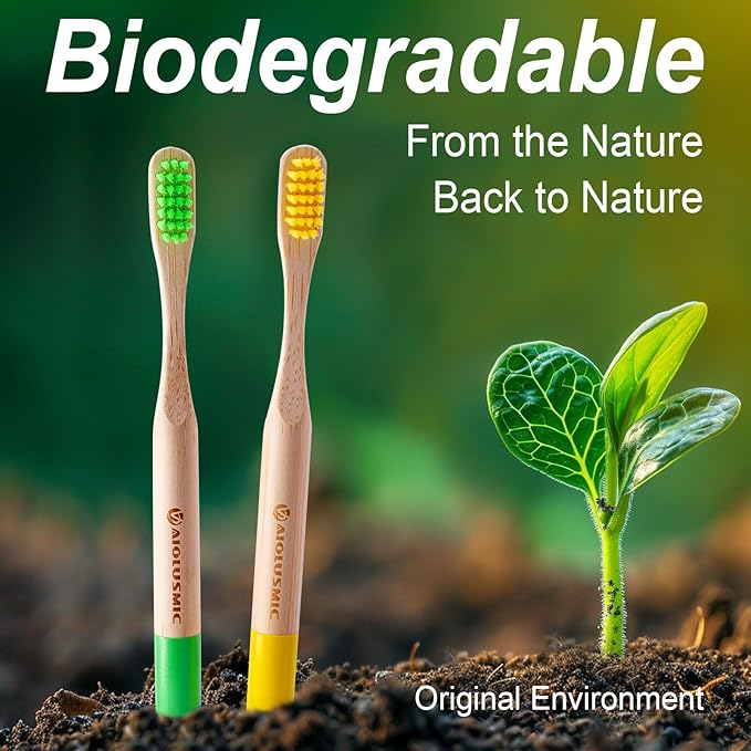 Bamboo Toothbrushes for Kids & Adults, Biodegradable Handles Medium Bristles Tooth Brushes 5 Pack for Kids+5 Pack for Adults (10 Count)