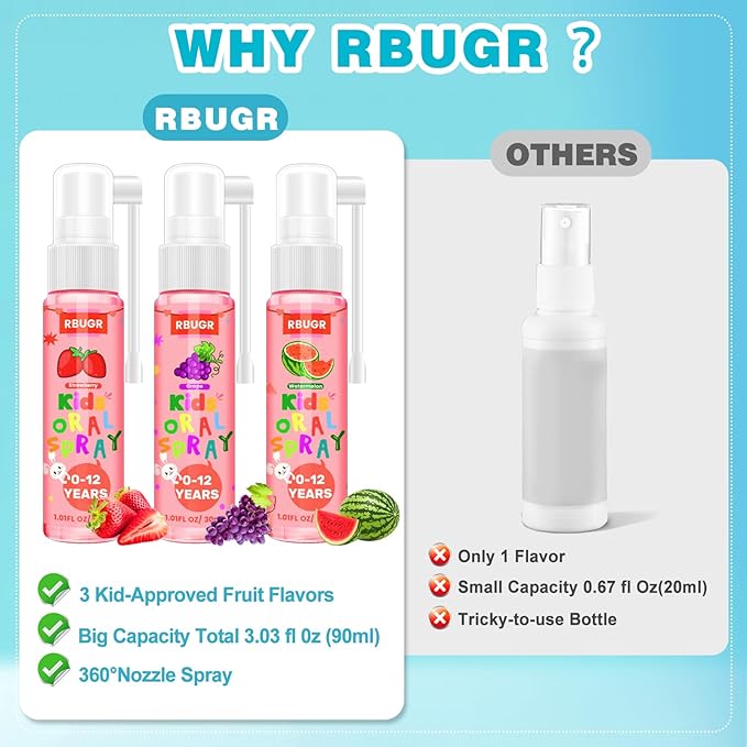 Kids Oral Spray, 3PCS Toddler Toothpaste Helper for Cavity Repair & Fresh Breath, Kids Probiotic Mouth Spray with Fluoride Free for Newborn to 12 Years 3 Flavors（Total 3.03fl oz）