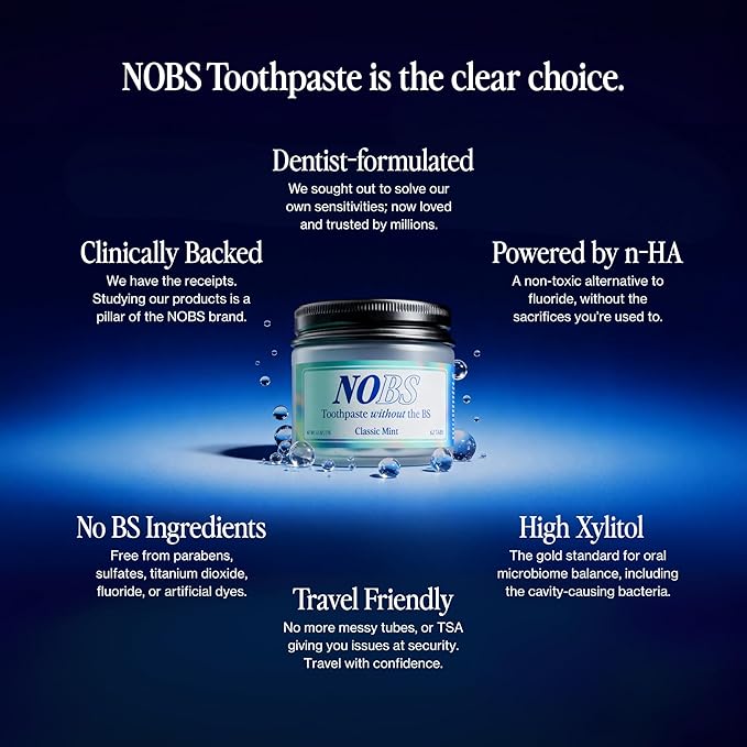 NOBS (No Bad Stuff) Toothpaste Tablets - Nano Hydroxyapatite, Fluoride & Plastic Free, Eco & Travel Friendly - Remineralize with NHA (1 Month)