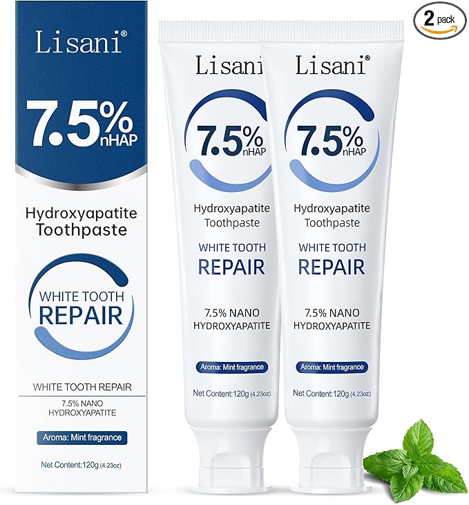 Set 2-Pack Hydroxyapatite Toothpaste for Teeth Remineralization, Enamel Repair, Sensitivity Relief & Whitening Fluoride-Free, Deep Cleaning Care, Fresh Breath