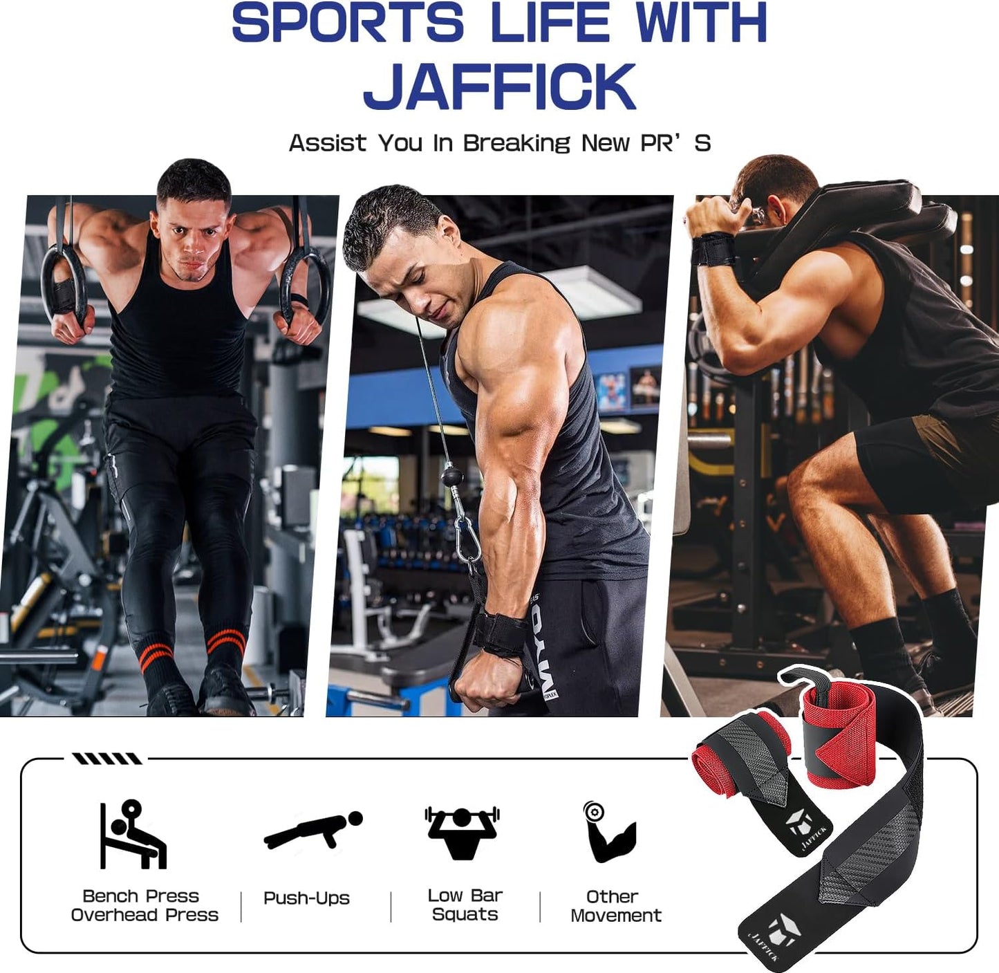 Jaffick Double-Layer Reinforced Wrist Wraps for Weightlifting - Men & Women, Thumb Loop Design for Powerlifting, Crossfit, Bodybuilding, Deadlifting - Fits Both Hands