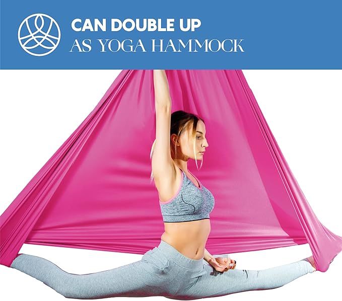 Aerial Silks Starter Kit - Durable 9 Yards of Aerial Yoga Hammock with Hardware & Guide - Aerial Swing for Acrobatic Flying Yoga & All Levels (Aerial Rigging Point Up to 13ft)