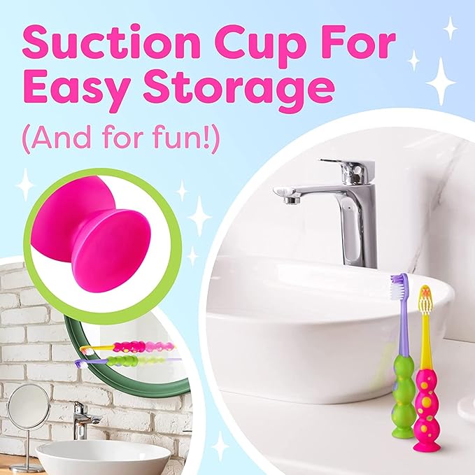 Trueocity Kids Toothbrush 6 Pack - Soft Contoured Bristles - Child Sized Brush Heads (3-10 Year Old) - Suction Cup for Fun & Easy Storage - Girl & Boy Set (6-Pack, Multi-Color)