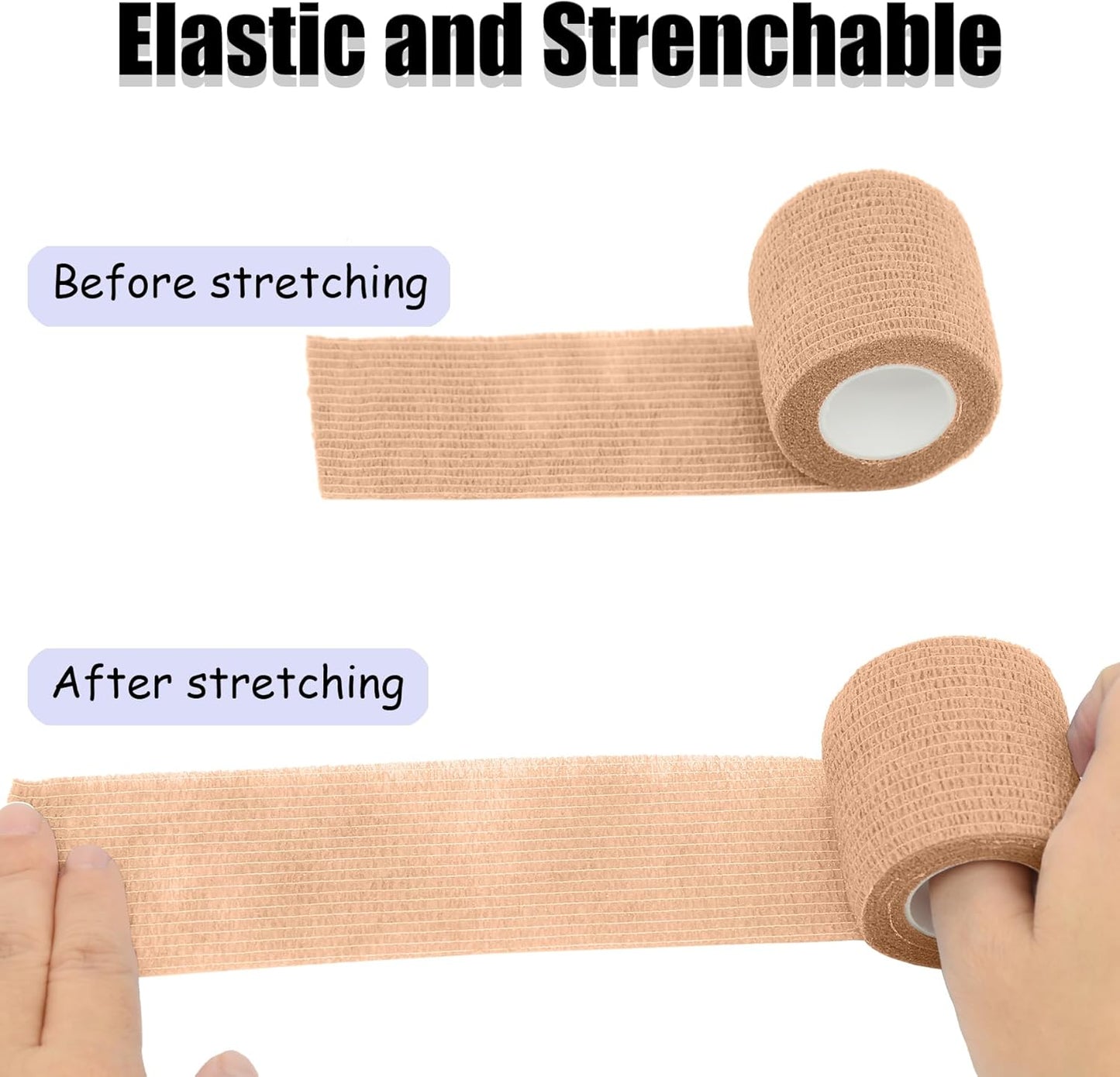 6 Pack 2 Inches Self Adhesive Bandage Wrap Breathable Cohesive Bandage Elastic Tape for Pets, Athletic, Sports, Wrist, Knee, Ankle(5 Yards Per Roll, Skin Color)