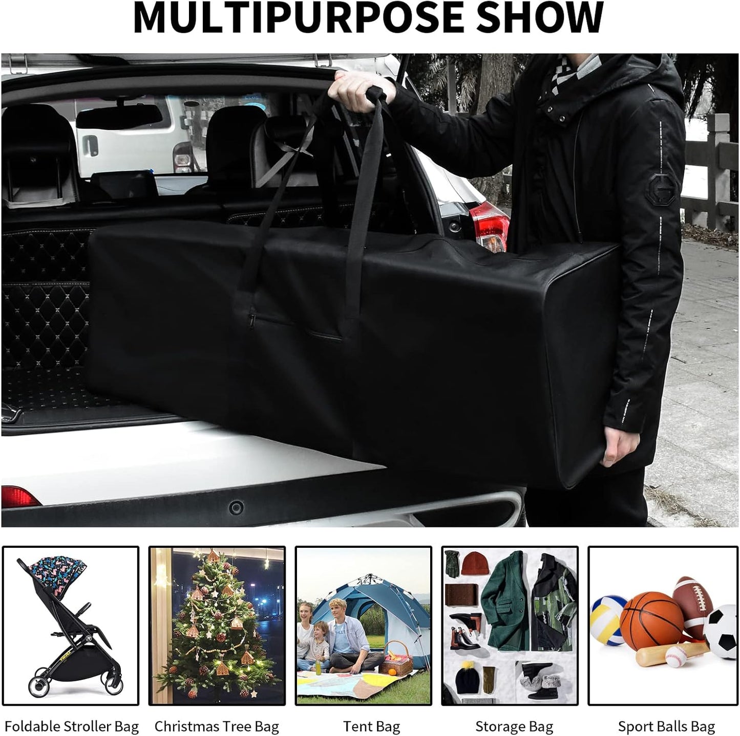 46 Inch Travel Duffle Bag Extra Large Sport Equipment Duffel Bags with 2-way Lockable Zippers(Black 46inch 2Pack)