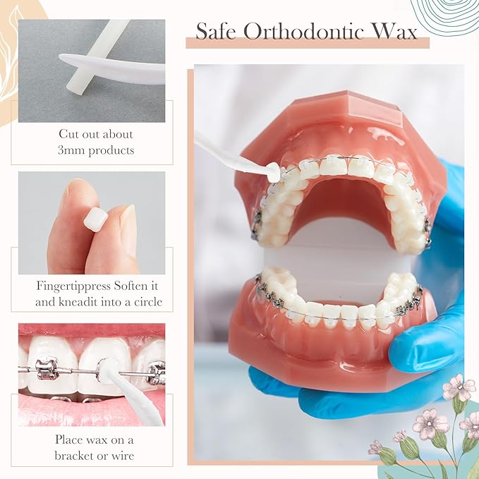 Geiserailie 20 Pack Braces Wax for Teeth New Flavored Dental Orthodontic Wax with Applicator Scraper for Braces Wearer, Oral Appliances, Aligners Patients, Fruit floral Flavors