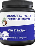 Zen Principle Coconut Activated Charcoal Powder. Whitens Teeth, Rejuvenates Skin and Hair, Supports Better Digestion. USA-Owned Producers, Free Scoop, 12 Oz