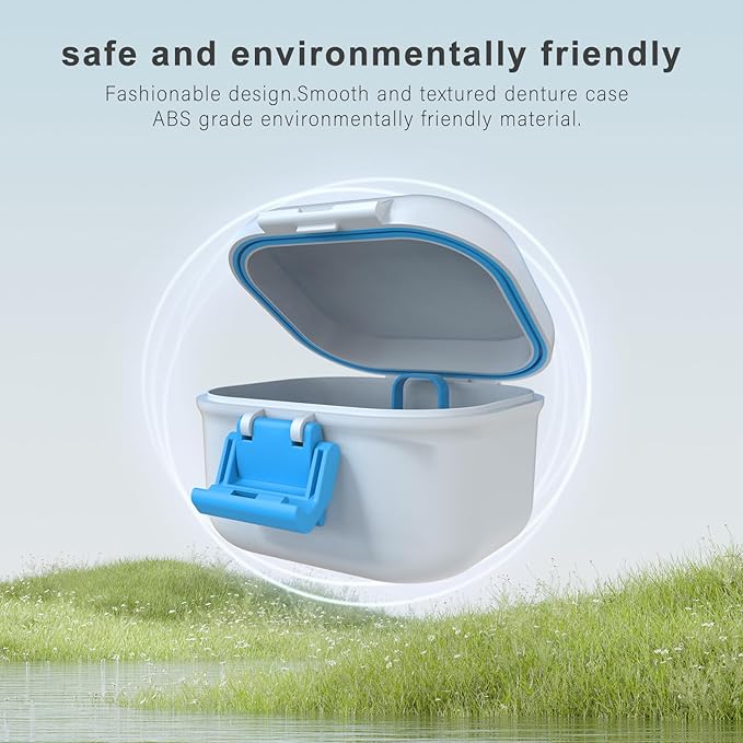 BVN Leak-Proof Denture Case, Denture Cup for Soaking Dentures, Retainer Cleaning Case Bule and White Denture Case