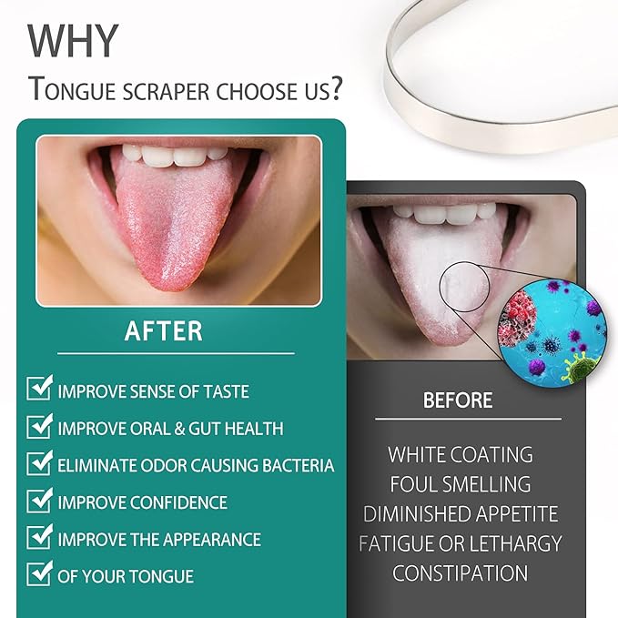 RONAVO Tongue Scraper for Adults, U Shaped, Flexible to Twist and Turn, Effectively Clean Tongue, Fresher Breath in Seconds, 100% Stainless Steel Tongue Cleaner, with Travel Cases